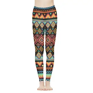 按需印花部落民族设计瑜伽裤柔软透气弹力打底裤便宜批发女孩健身裤低最小起订量
