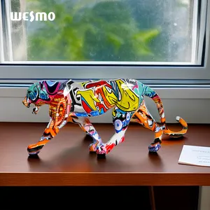 Graffiti Animal pequeño leopardo resina artesanía hogar suave decoraciones creativas sala de estar adornos de escritorio