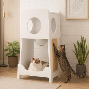 Torre <span class=keywords><strong>de</strong></span> Juego para Gatos <span class=keywords><strong>de</strong></span> <span class=keywords><strong>Madera</strong></span> con Agujeros Circulares, <span class=keywords><strong>Hamaca</strong></span> Transparente, Superficie para Rascar, Centro <span class=keywords><strong>de</strong></span> Actividades para Mascotas en Interiores - Product Image 3