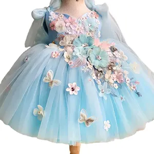 Заводская поставка, популярное детское праздничное платье с длинным рукавом для дня рождения, свадебное детское платье с цветами, платья для девочек с бисером