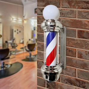 Poteau de Barbier Rotatif à LED 60CM, Enseigne Lumineuse Extérieure pour Salon de Coiffure, Lampe Murale Rayures Rouge Blanc Bleu avec Ampoule - Product Image 1