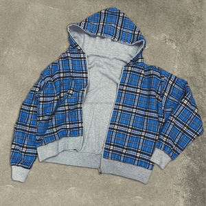 Mode Plaid Pull À Capuche Unisexe Boxy Heavyweight Zipper Hoodie Designer Personnalisé Surdimensionné Coton Réversible Zip Up Hoodie - Product Image 3