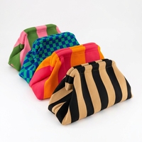 Nouveauté : Trousse de Toilette Grande Capacité pour Femme, Sac de Voyage, Pochette Tendance en Polyester Tricoté Rayé Polyvalent