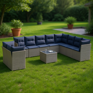 Conjunto de Sofás de Patio de Ratán Sintético Gris con Cojines, 10 Plazas, Muebles de Jardín para Exteriores, Diseño Contemporáneo - Product Image 2