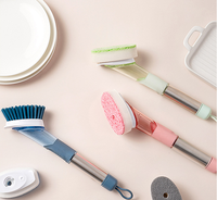 Pot huileux de cuisine, éponge de lavage, distribution de savon, brosse à vaisselle, contrôle du savon, brosse de nettoyage de cuisine