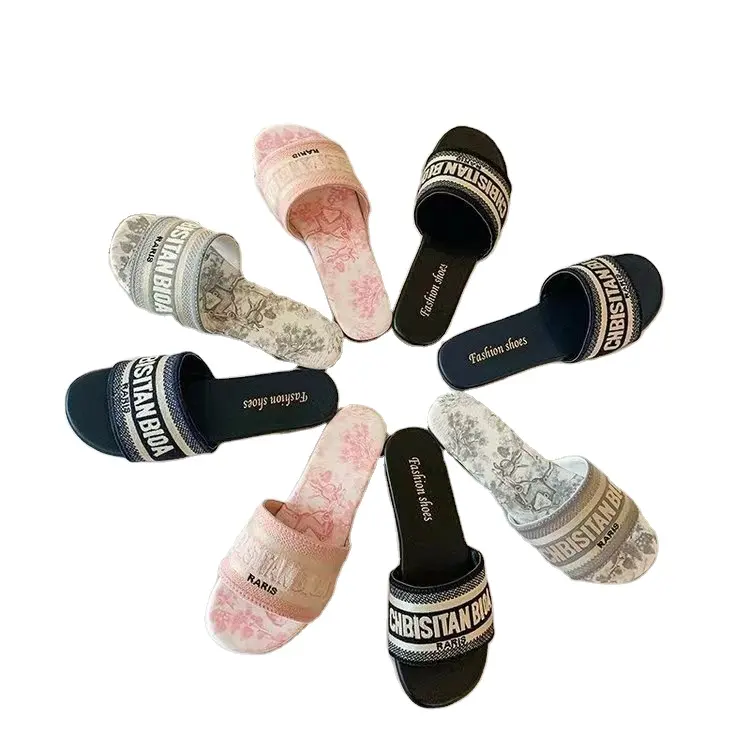 Luxury Women Shoes Flat Sandals Shoe Top Quality Designer Slipper Slides Women Ladies Brands Logo Slippers diors