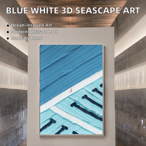 <span class=keywords><strong>Affiche</strong></span> abstraite de piscine Mintura, peinte à la main, bleu et blanc, texture 3D, toile épaisse, support en plastique/acrylique, peintures murales - Product Image 2