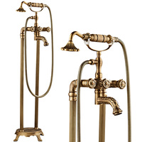 Mitigeur de douche sur pied au design classique avec robinet en céramique, double poignée, ensemble de douche à main pour baignoire/baignoire à pieds, finition brossée