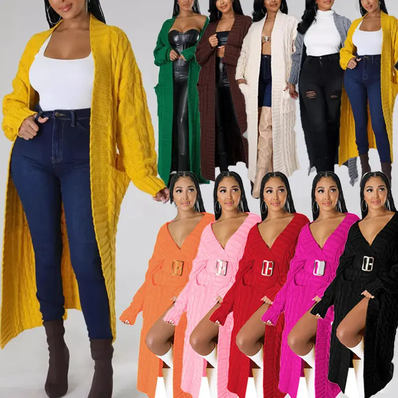 Frauen Herbst Winter Kleidung Langarm Großhandel Frauen Maxi Long Cardigan Mantel Strick pullover