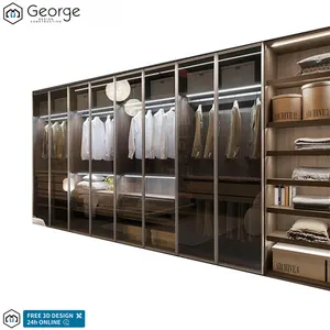 Luxury Modern Bedroom Walk In Closet Aluminum Profile Glass Door Wardrobe Cabinet Designs