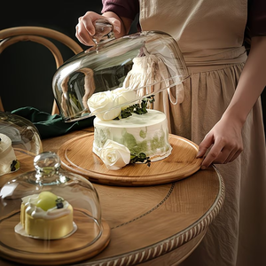 <span class=keywords><strong>Plateau</strong></span> à gâteau avec couvercle en <span class=keywords><strong>verre</strong></span> anti-poussière pour présenter des pâtisseries et desserts sans poussière, <span class=keywords><strong>plateau</strong></span> rond en bois de bambou - Product Image 2