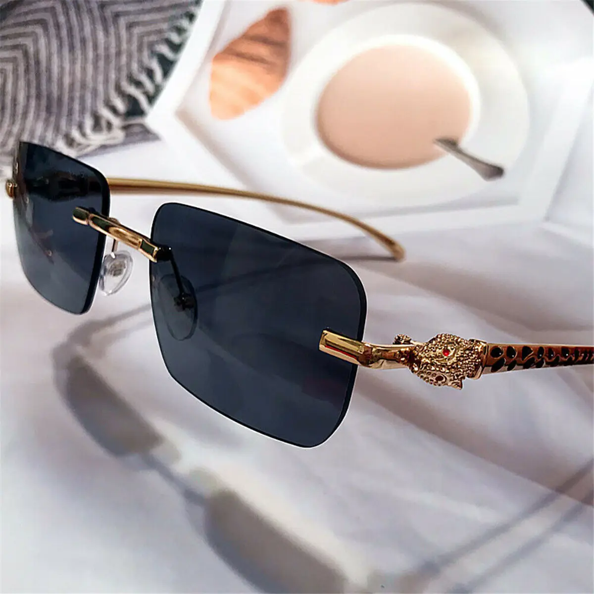 Модные Винтажные мужские и женские солнцезащитные очки в стиле хип-хоп роскошные золотые солнцезащитные очки без оправы Квадратные Солнцезащитные очки