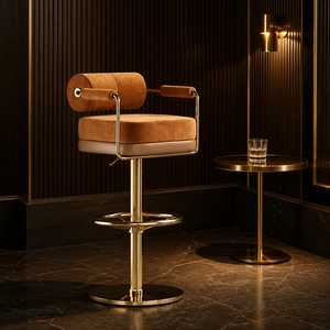 Taburete de Bar Moderno de Gamuza con Respaldo Curvo y Estructura de Acero Inoxidable 304 Dorado, Silla de Comedor Ajustable en Altura para el Hogar, Fabricación Personalizada - Product Image 3