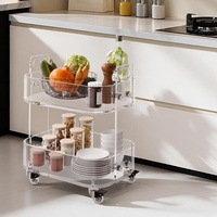 Chariot de bar roulant en acrylique transparent de qualité supérieure, table d'appoint à 2 niveaux avec roues verrouillables, chariot de service moderne pour cuisine et salle à manger, idéal pour la décoration intérieure