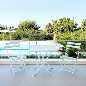 आउटडोर कॉफी सेट फोल्डेबल स्टील प्लेट टेबल और फोल्डेबल चेयर कैंपेटियो डिनिंग स्टील गार्डन चेयर तीन-पीस सेट सेट - Product Image 6