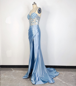 Abiti da Sera Eleganti a <span class=keywords><strong>Sirena</strong></span> in Raso con Ricami in Strass e Spacco per Donne - Product Image 3