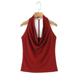 Camisola Halter Runqi N9277 para Mujer, Color Sólido, Tejido de Viscosa Suave, Talla Grande, Camiseta Interior, Rojo, Negro - Product Image 1