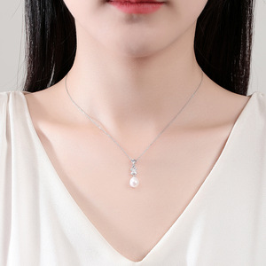 S925 <b>Sterling</b> <b>Silver</b> Zirconia Pendant with Natural Freshwater <b>Pearl</b> <b>Necklace</b> Women's Luxury Jewelry Wholesale - Product Image 2