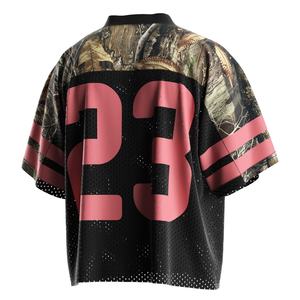 เสื้อยืดสไตล์เรโทรทรงโอเวอร์ไซส์สำหรับผู้ชาย แบบครอปตาข่ายทรงบ็อกซี่ ฟิตแบบเสื้อเจอร์ซีย์อเมริกันฟุตบอล - Product Image 3