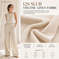 Tissu tendance 12S en fil slub 90% viscose 10% lin 190 g/m² 135 cm pour robe de mode, tissu mélangé lin et viscose