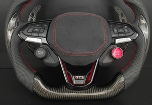 <span class=keywords><strong>Volant</strong></span> de voiture en cuir et fibre de carbone véritable personnalisé pour VW Golf 8 GTI MK8 avec palettes de changement de vitesse à rayures et bouton de démarrage - Product Image 4