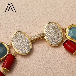 Stile Vintage Amazonite gemma dichiarazione <span class=keywords><strong>collana</strong></span> di corallo rosso con perline in oro placcatura stile bohémien per feste - Product Image 4