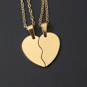 Fashion Waterproof Non Tarnish 18K Gold Plated Jewelry Set Love Gift Broken Heart Couple Necklace