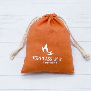 Orange Cotton Linen <b>Drawstring</b> Jewelry <b>Pouch</b> with logo Custom Natural Cotton Gift Bag Storage <b>Pouches</b> - Product Image 1