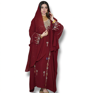 Vestido Abaya Kaftan Islámico Modesto para Mujer de Awais House, con Escote Corazón, Bordado con Hilos, Poliéster Elástico - Product Image 1