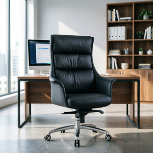 Silla Ejecutiva de Cuero Genuino con Respaldo Alto, Respaldo Reclinable Segmentado y Ajuste de Altura - Product Image 2