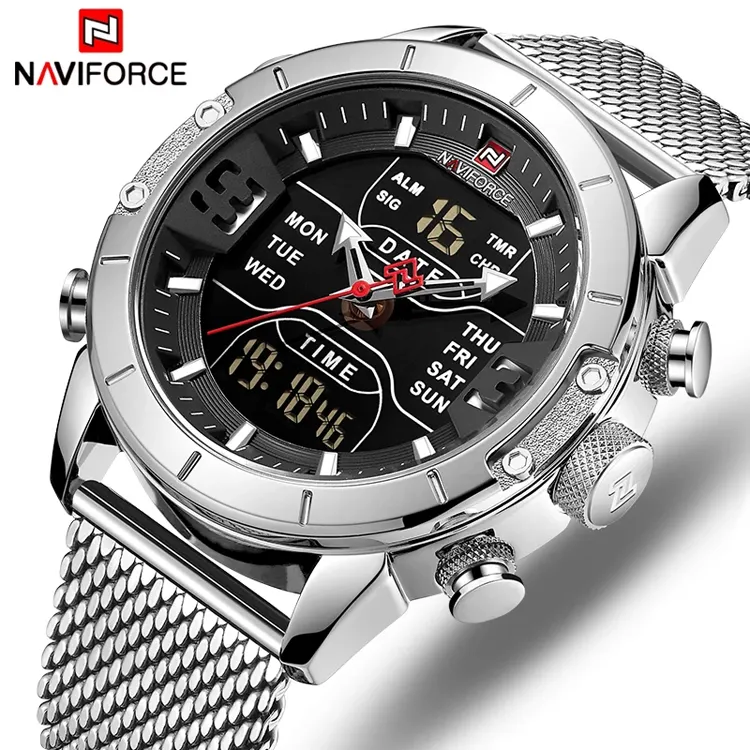 NAVIFORCE 9153 S nuovo Sport Sport analogico digitale orologi da uomo di lusso marca in acciaio inox Sport orologi da uomo digitale impermeabile