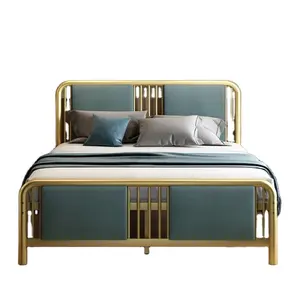 Cama de hierro de estilo chino de lujo Simple y moderna, marco de cama doble de Metal suave dorado de 1,2/1,8 metros para uso en apartamento, dormitorio, Villa