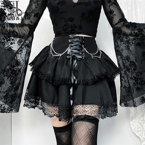 Mini jupes en dentelle noire gothique avec chaînes croisées Faldas Y2K Jupes de gâteau à plusieurs niveaux esthétiques Lolita sexy - Product Image 1