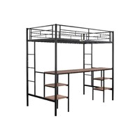 Lit superposé moderne et minimaliste pour chambre à coucher, avec bureau intégré, lit simple supérieur, lit double, structure en fer, lit à deux niveaux haut et bas
