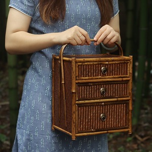 Bamboo Tea <b>Storage</b> <b>Box</b> Rectangular Handheld With <b>Drawers</b> For Kung Fu Tea Ceremony Living Room Use - Product Image 2