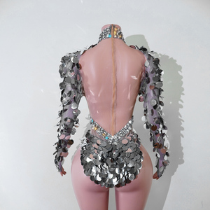 Body de luxe en cristal Chevron à sequins, avec coupe éclatante, col choker <span class=keywords><strong>marquise</strong></span>, dos en V profond et maille transparente, pour costume de scène de danse de salon - Product Image 4