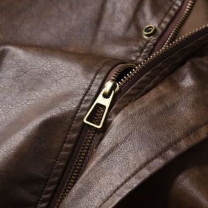 メンズ ファッション カスタマイズ ブラウン レザー ボンバー ウィンドブレーカー ジャケット - Product Image 6