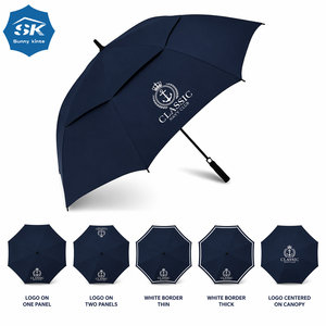 Paraguas personalizado de alta calidad con impresión del logotipo de Gold London Direct Chauffeurs, paraguas de golf con ribete reflectante y borde blanco. - Product Image 3