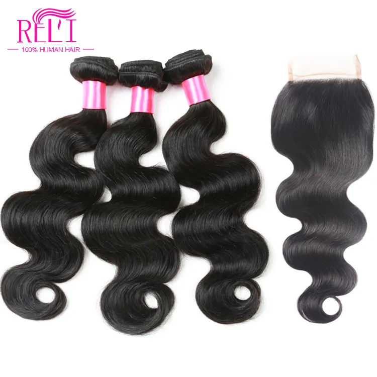3+1 body wave Human Hair Humain Bresilienne 3 Bundles with Closure