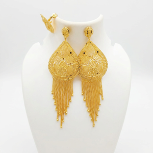 Women's Gold Plated Diamond Tassel <b>Earrings</b> Hiphop Style Wedding Jewelry Set Brass Fashion Statement Bridal Class Gift - Product Image 1