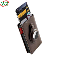 Porte-cartes ultra fin en cuir avec emplacement pour AirTag, format poche avant, portefeuille minimaliste pour homme