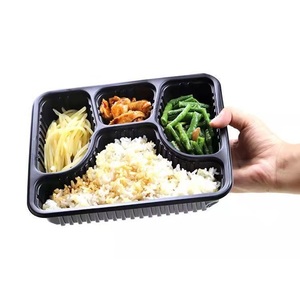 Ensemble de boîtes à lunch jetables haut de gamme trois/quatre/cinq compartiments multiples à grille couvercle réfrigéré au micro-ondes à emporter en plastique - Product Image 1