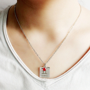 De moda del encanto regalos de cumpleaños de las mujeres de plata de cadena de acero inoxidable piedra colgante signo del zodiaco collar - Product Image 4