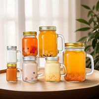 Bouteille en verre en gros avec poignée et couvercle, type Mason Jar, pour jus, boissons, lait, thé, café, boissons chaudes/froides