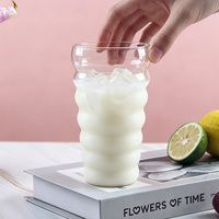 Gobelet en verre transparent à nervures ondulées, en verre borosilicate haute résistance, pour milkshake, café glacé, jus, maison, café