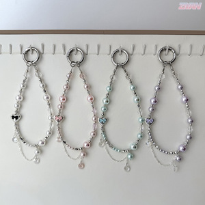 Porte-clés de voiture et pendentif de sac Sweet Bow, chaîne de téléphone de luxe avec perles de déesse, cordon court à suspendre - Product Image 2