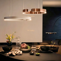 Luminaire suspendu LED circulaire moderne en aluminium doré brossé, à anneau ouvert, dimmable, pour salle à manger et salon