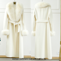 Manteau en cachemire et laine pour femme, fourrure de renard blanc, double face, hiver chaud, grande taille, col amovible, luxe, fourrure naturelle