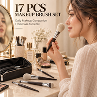 Ensemble de pinceaux de maquillage professionnels 17 pièces avec manche en bois, poils doux mélangés, pour le visage entier, avec sac noir