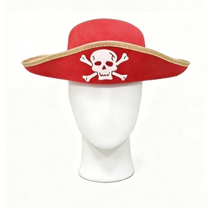 Chapeau tricorne <span class=keywords><strong>de</strong></span> pirate rouge et noir avec imprimé crâne pour Halloween, cosplay et accessoires <span class=keywords><strong>de</strong></span> fête - Product Image 4